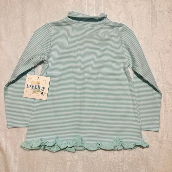 NWT Itsy Bitsy blue stripe quarter zip sweater with floral embroidery 5 - Picture 3 of 3